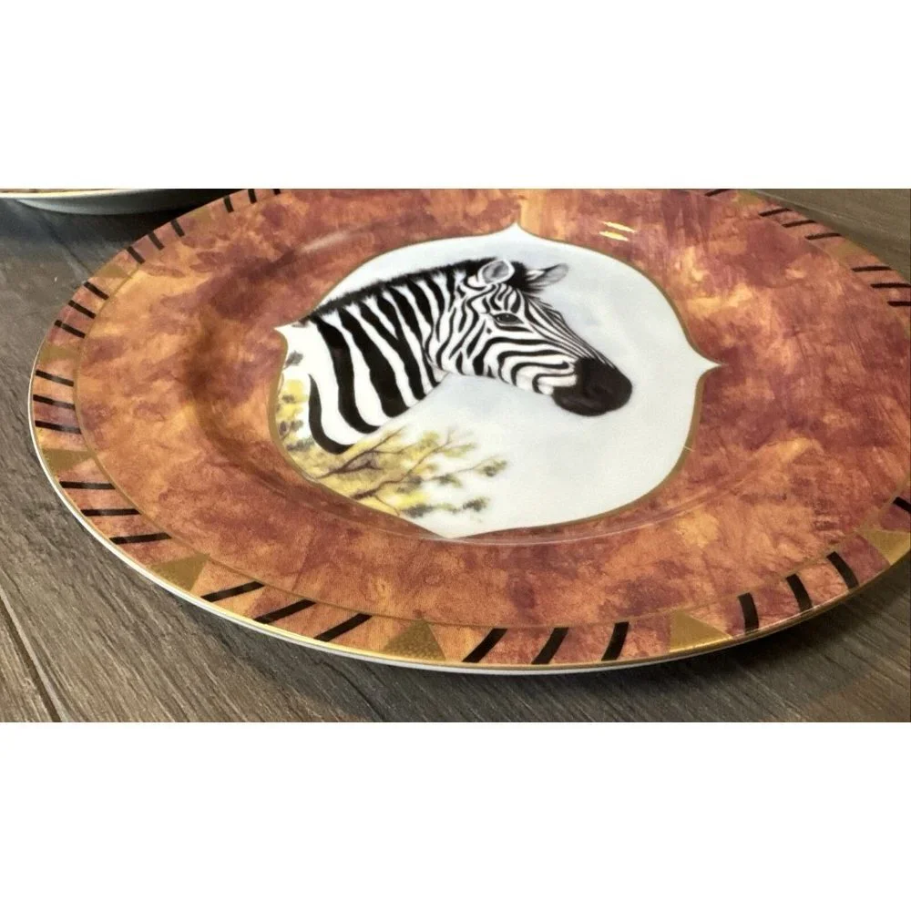 Lynn Chase African Portraits Zebra Plate Lot of 2 Luncheon Salad 9